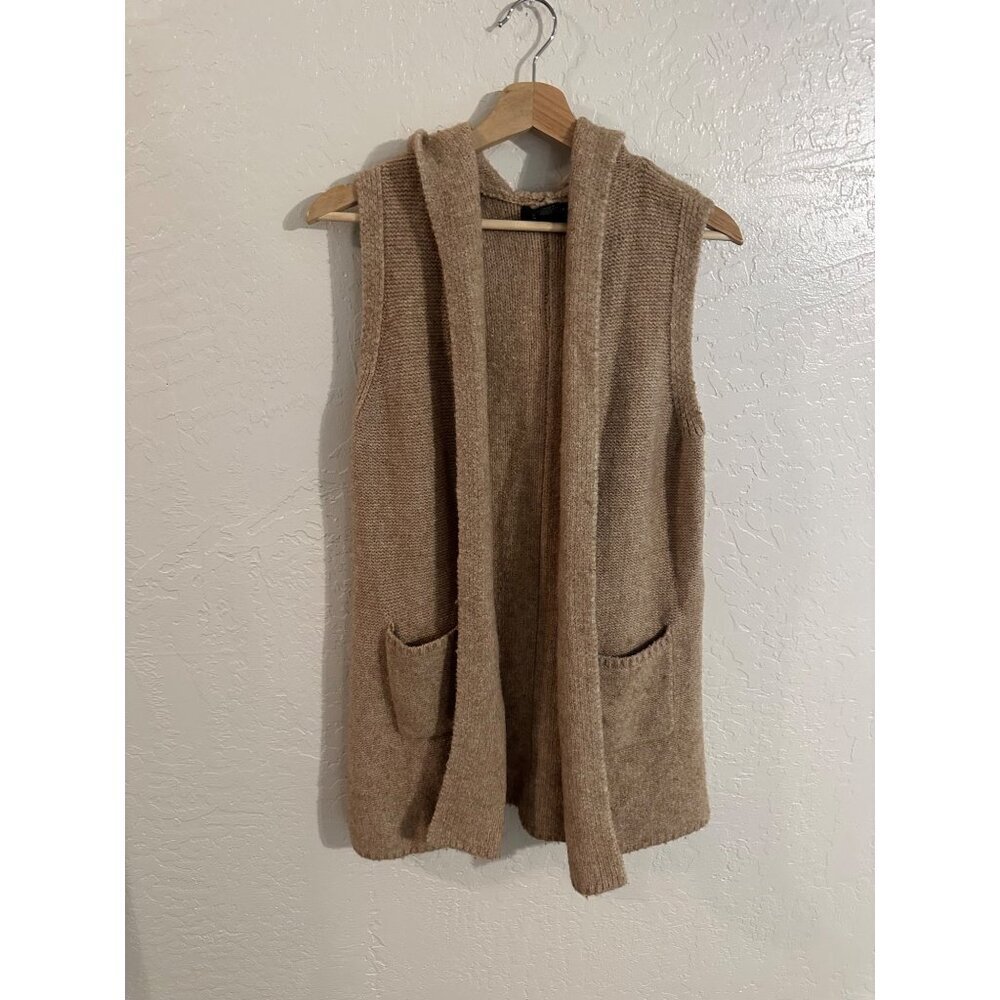 Y Tahari Heathered Tan Merino Wool Spandex Sleeveless Spring Hooded Sweater Vest - Picture 2 of 9